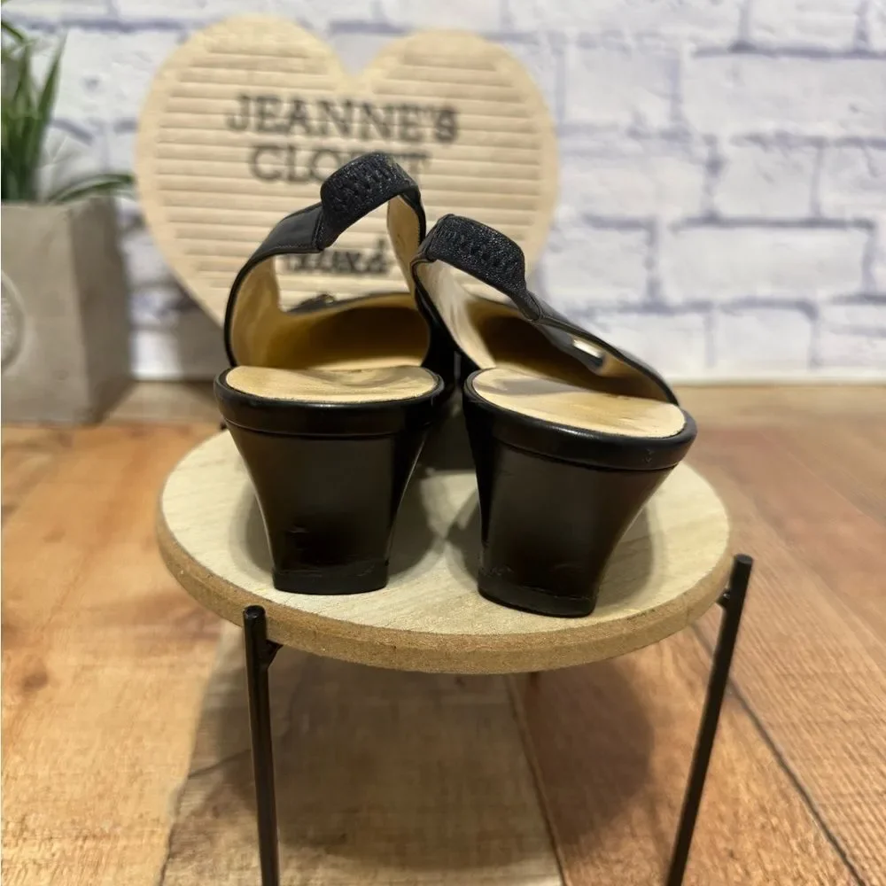 Salvatore Ferragamo black leather slingback kitten heels